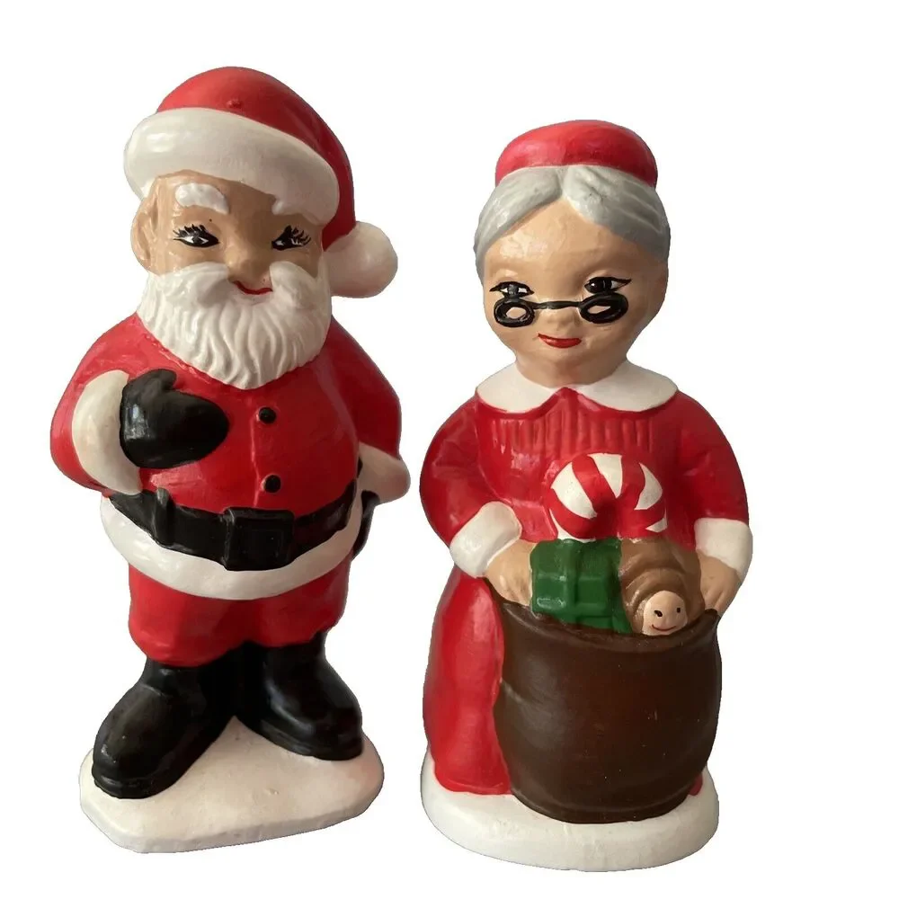 Vintage Duncan Christmas Santa Claus And Mrs Claus Ceramic Hand-painted Figures